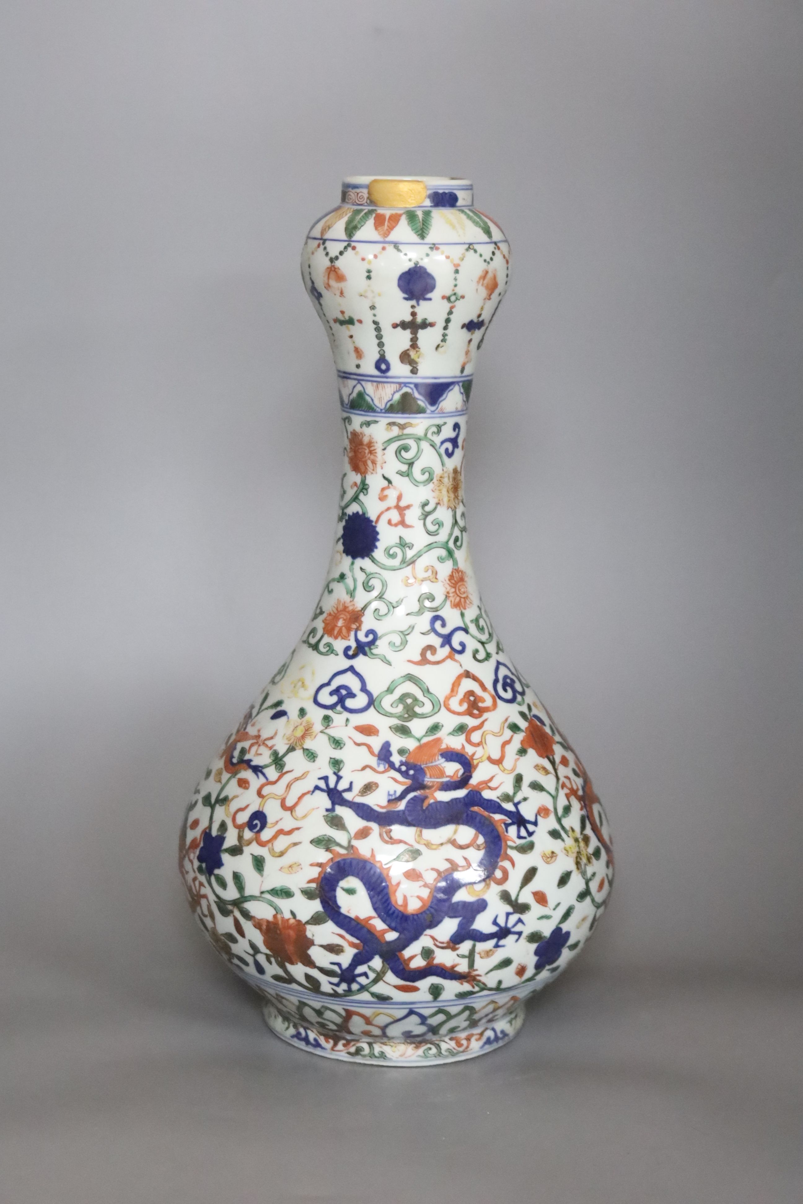 A Chinese wucai large vase with inscription, height 44cm